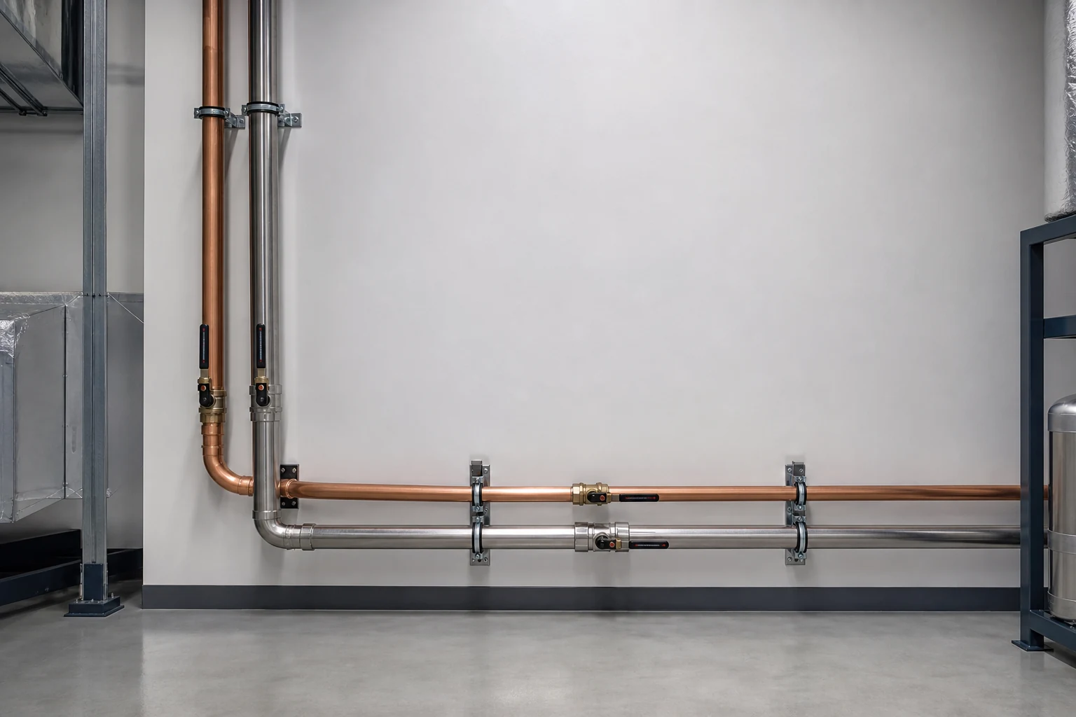 Accessible cooling pipework with clear space for inspection and fault finding.
