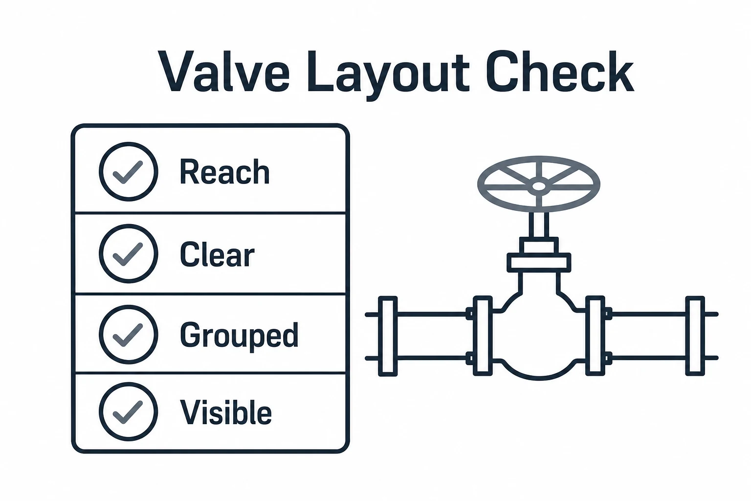 Checklist graphic for assessing a practical valve layout.