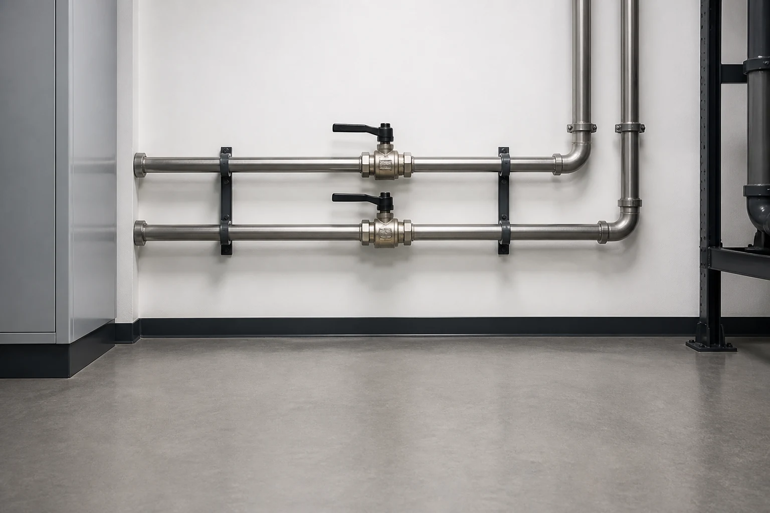 Accessible isolation valves on tidy flow and return pipework