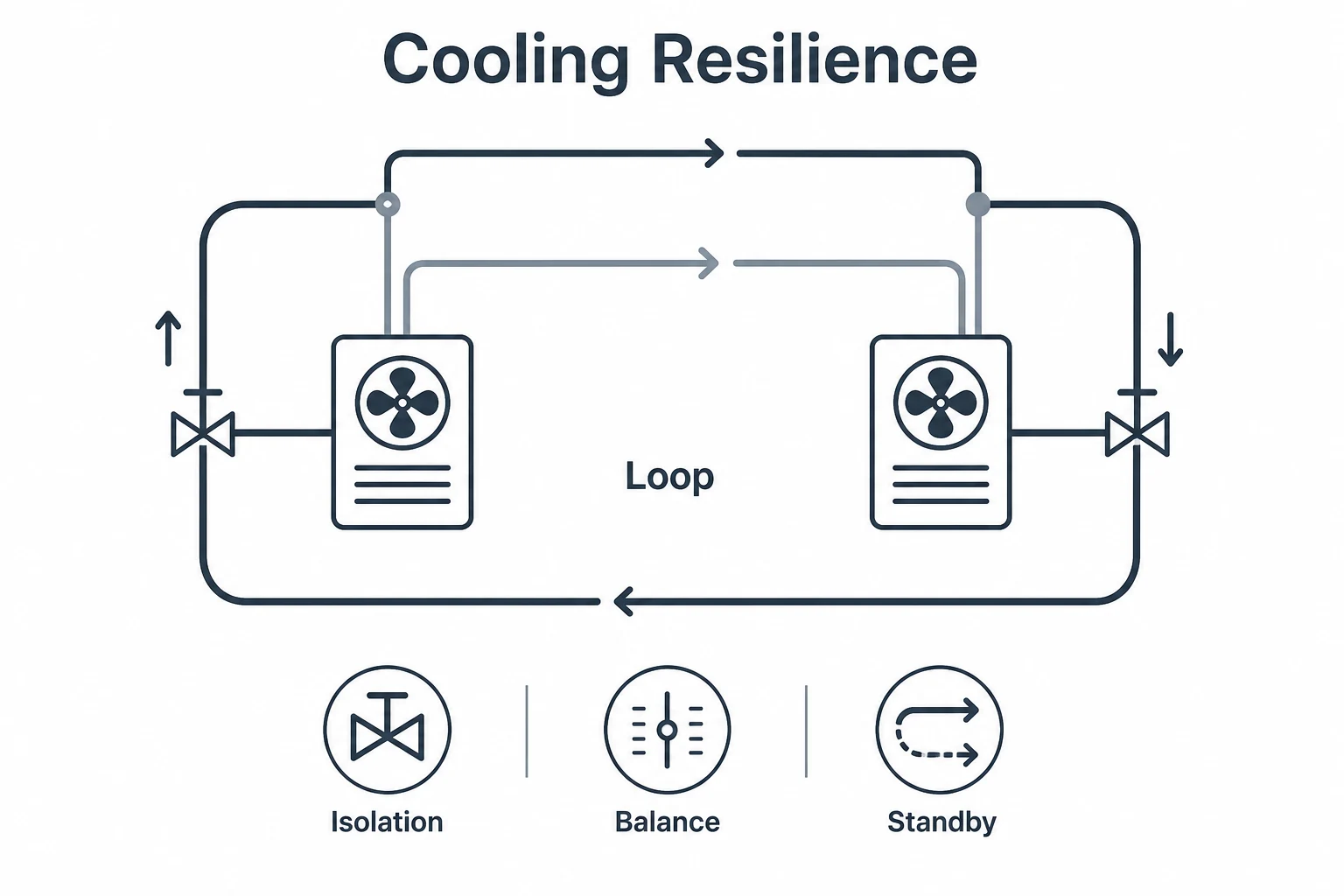 Vector diagram of resilient looped cooling pipework