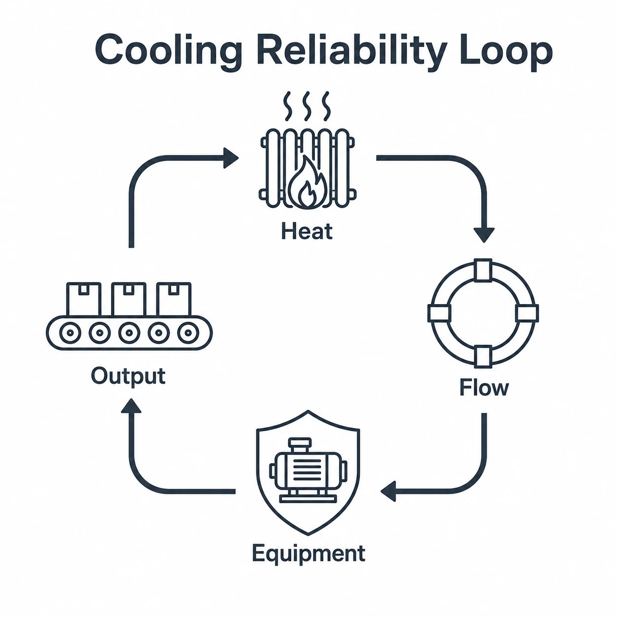 Diagram showing cooling flow supporting equipment and output